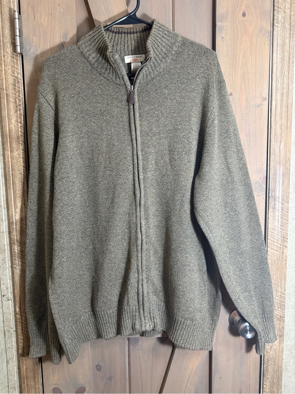 Dockers Men's Olive-Green Full Zip Knit Sweater